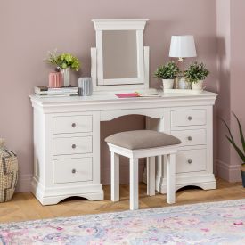 Wilmslow White Double Pedestal Dressing Table Mirror and Stool Set