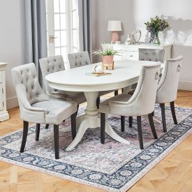 Wilmslow White Oval Dining Table with 6 Light Grey Velvet Scoop Chairs