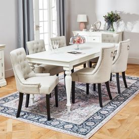 Wilmslow White Rectangle Dining Table + 6 Natural Fabric Scoop Chairs
