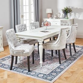 Wilmslow White Rectangle Dining Table + 6 Silver Crushed Velvet Chairs