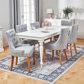 Wilmslow White Rectangle Dining Table with 6 Grey Fabric Scoop Chairs