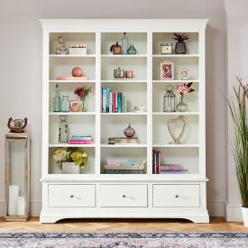 Wilmslow White Painted Grand Library Bookcase with 3 Drawers