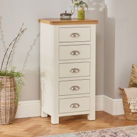 Cotswold Cream Painted 5 Drawer Tallboy Chest of Drawers