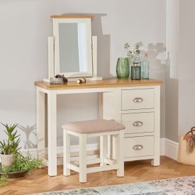 Cotswold Cream Painted Dressing Table with Fabric Stool and Mirror Set