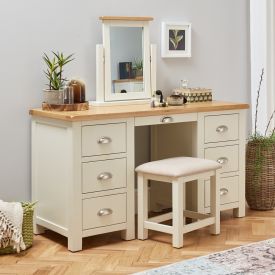 Cotswold Cream Pedestal Dressing Table Set with Mirror and Stool