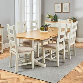 Cotswold Cream Painted Oak 2.2m Refectory Dining Table and 6 Chair Set