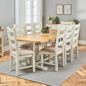 Cotswold Cream Painted Oak 2.2m Refectory Dining Table and 8 Chair Set
