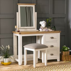 Cheshire Cream Pedestal Dressing Table Set with Mirror & Stool