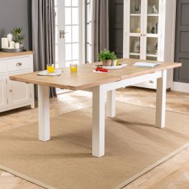 Cheshire Cream Painted Extending Dining Table with Oak Top - 6 Seater