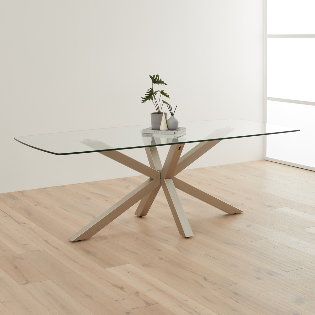 Curved glass dining shop table