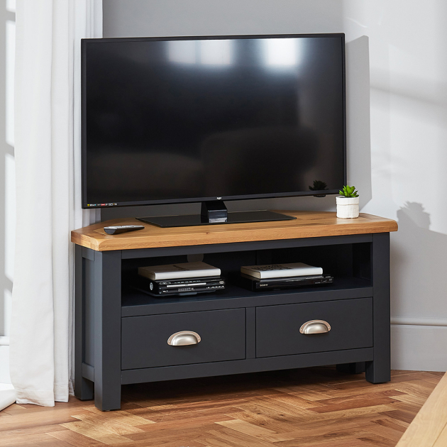 Dark grey corner tv stand deals