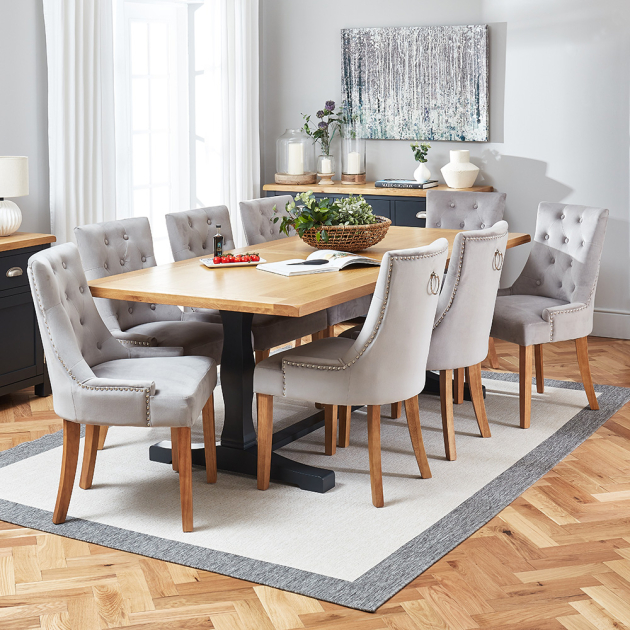 Cotswold Charcoal Grey 2.2m Dining Table and 8 Light Grey Scoop Chairs