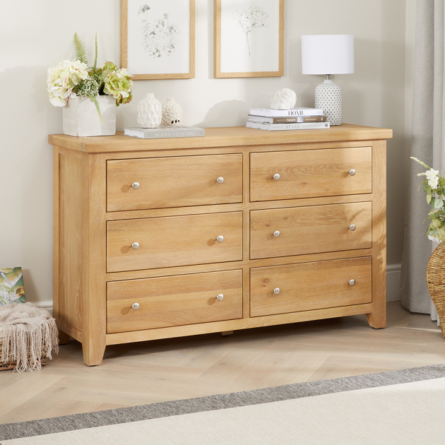 Cheshire Weathered Limed Oak Large Wide 6 Drawer Chest