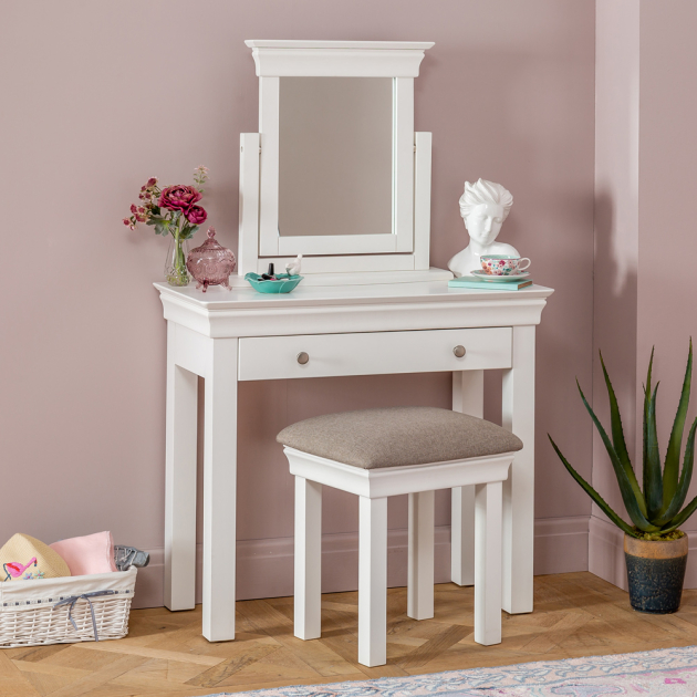 Wilmslow White Drawer Dressing Table Set with Mirror  Stool The  Furniture Market