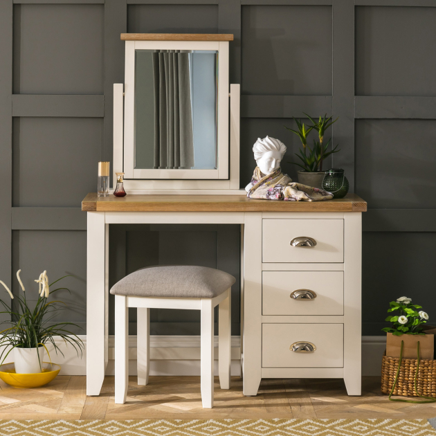 Cheshire Cream Pedestal Dressing Table Set with Mirror Stool