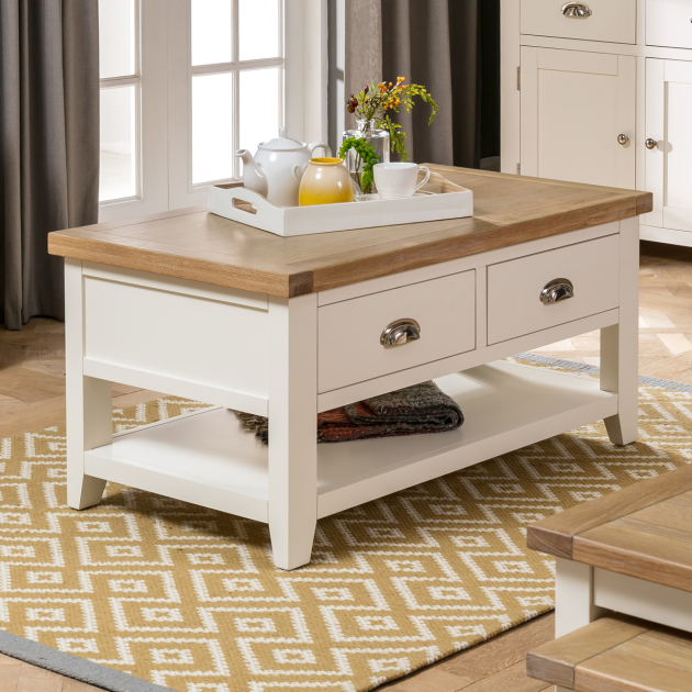 Cheshire Cream Painted 2 Drawer Coffee Table with Shelf
