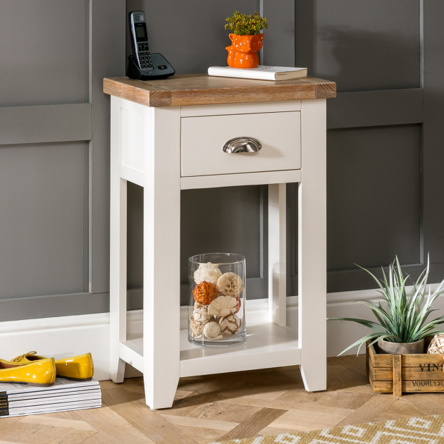 Small white sales telephone table