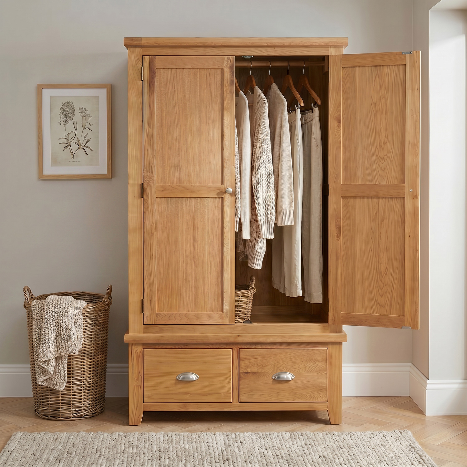 Cheshire Oak Double 2 Door Wardrobe with 2 Drawers | The Furniture
