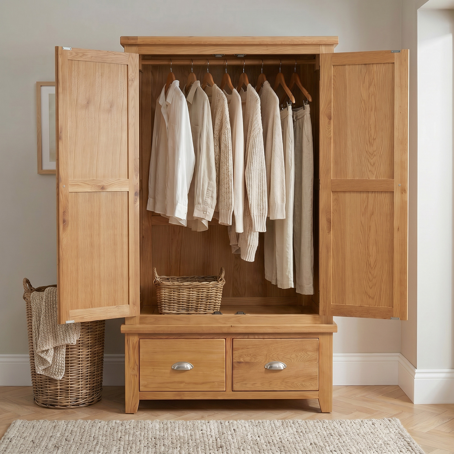Cheshire Oak Double 2 Door Wardrobe with 2 Drawers | The Furniture