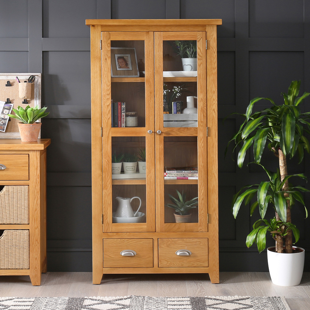 Tall oak display cabinet sales