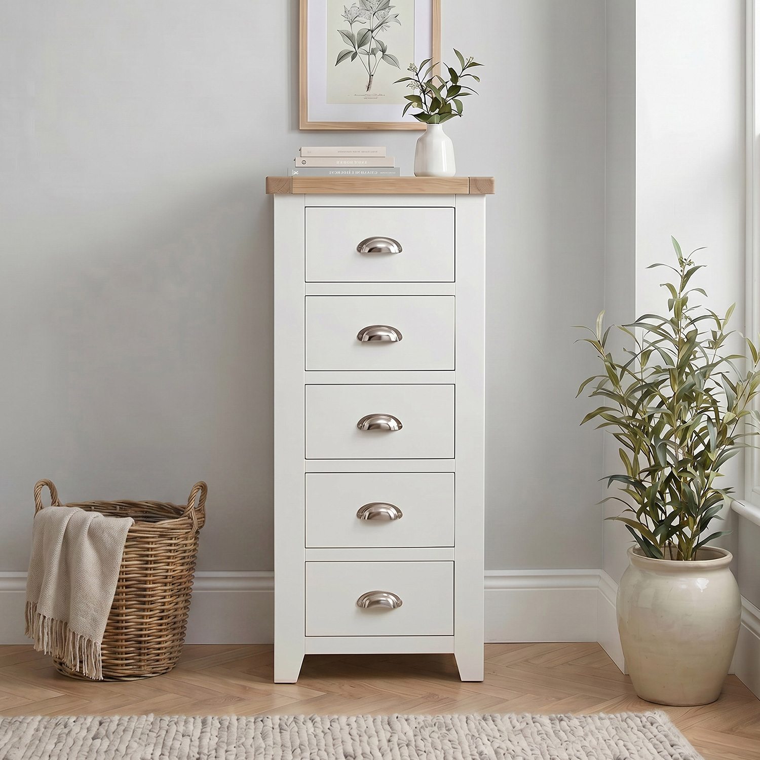 Cheshire White Painted 5 Drawer Tallboy Wellington Chest of