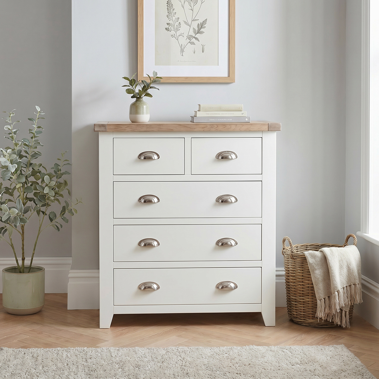 Cheshire White Painted 2 over 3 Drawer Chest of Drawers | The
