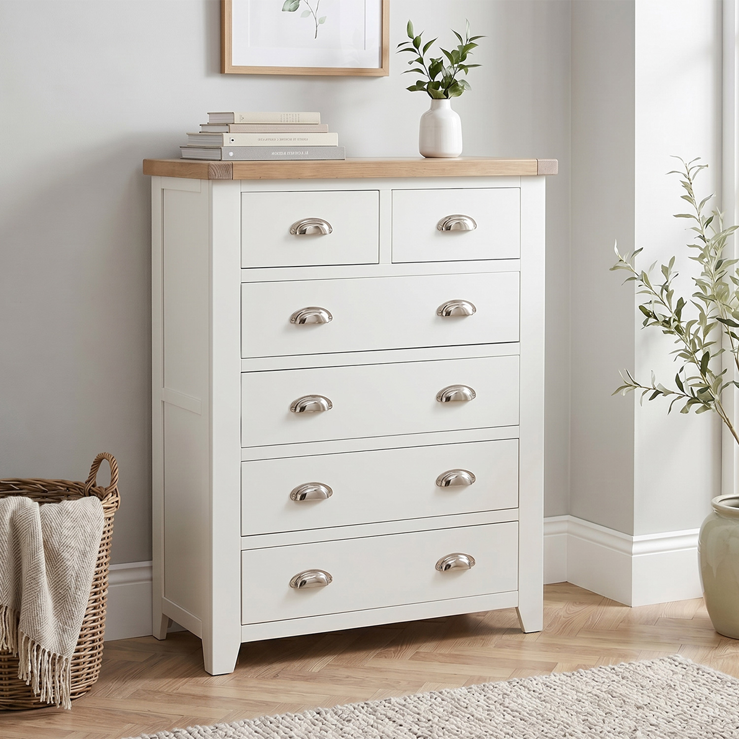 Cheshire White Painted Tall 2 over 4 Drawer Chest of Drawers | The