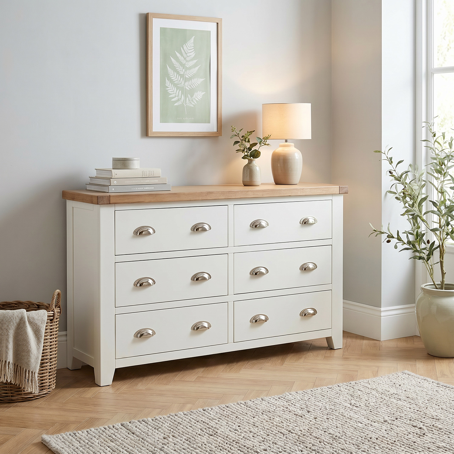 Cheshire White Painted Large Wide 6 Drawer Chest of Drawers | The
