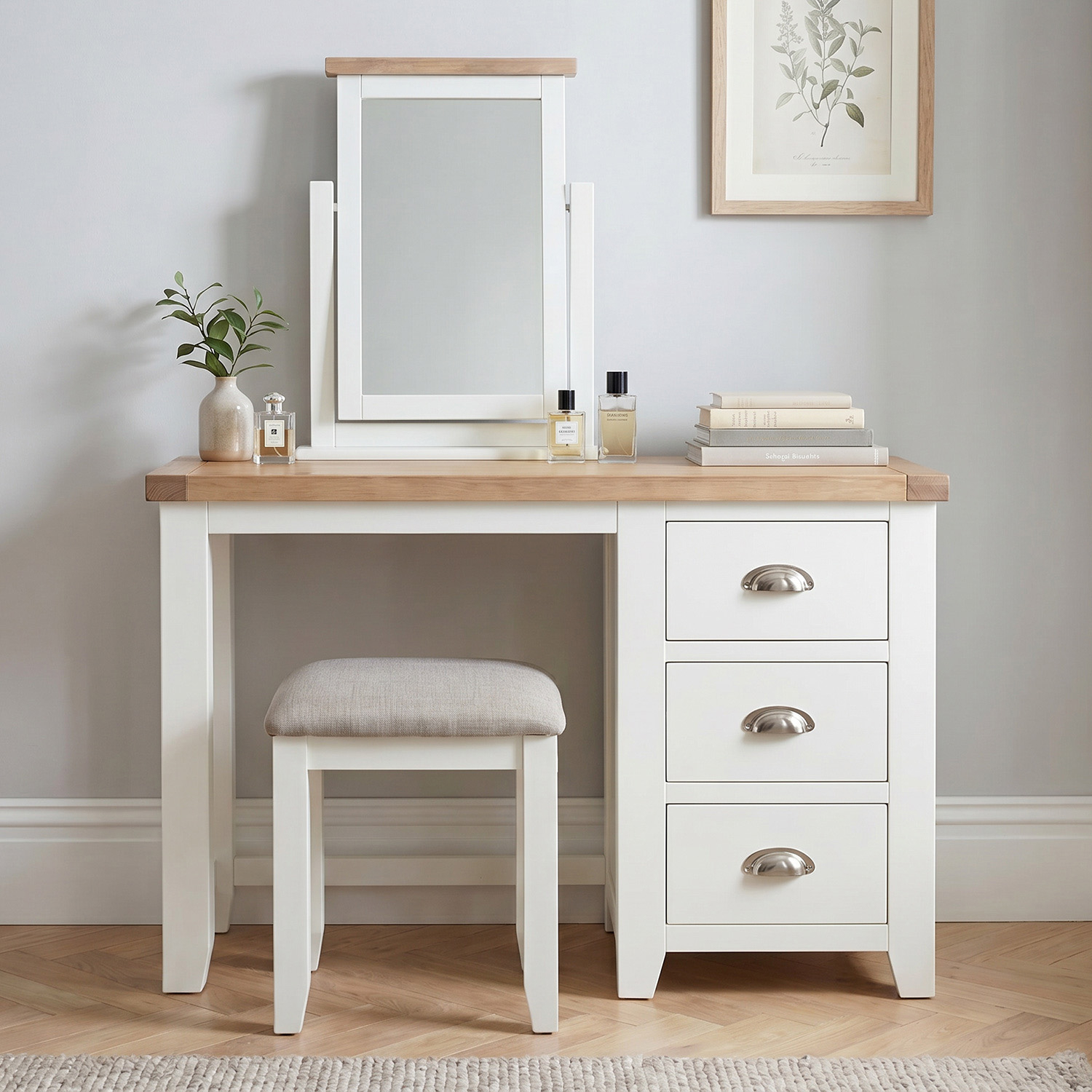 white cream dressing table White Vanity Desk Dressing Table with 3 Storage Drawers ( Without Stool and Mirror ) - Bed Bath & Beyond