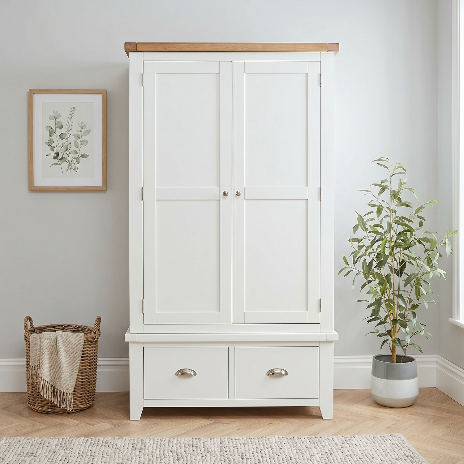 Cheshire White Double 2 Door Wardrobe with 2 Drawers | The