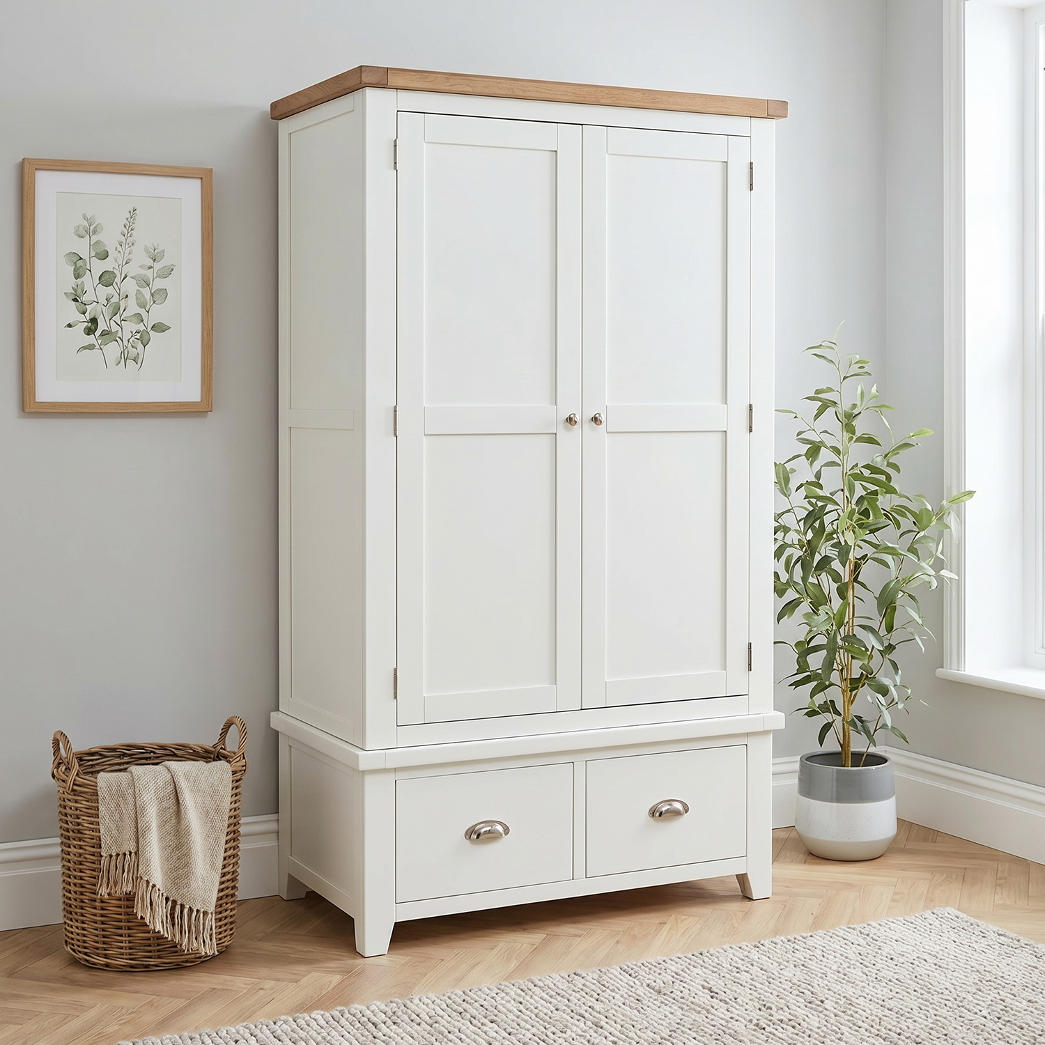 Cheshire White Double 2 Door Wardrobe with 2 Drawers | The
