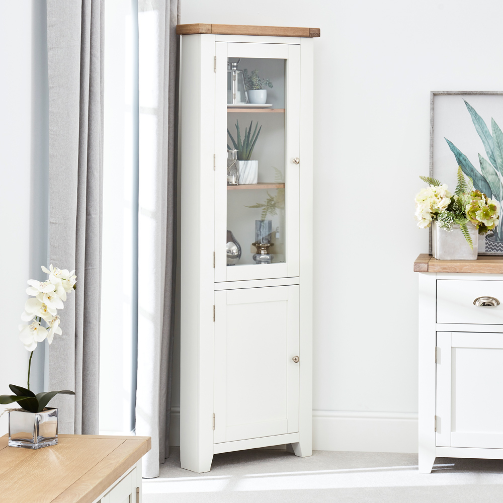 Cheshire White Painted Tall Glazed Corner Display Cabinet The Furniture Market
