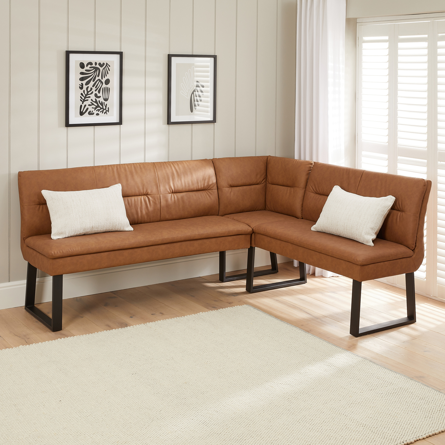 Bronx Industrial Corner Dining Bench Tan Brown Faux Leather The Furniture Market