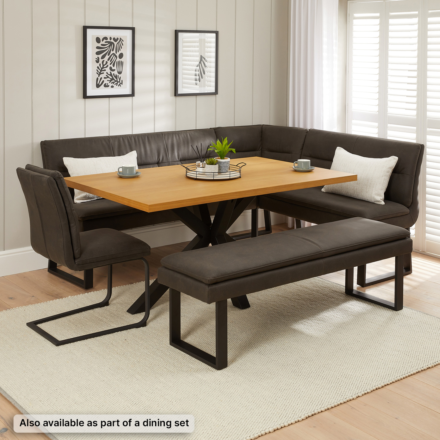 Bronx Industrial Corner Dining Bench Grey Faux Leather The Furniture Market