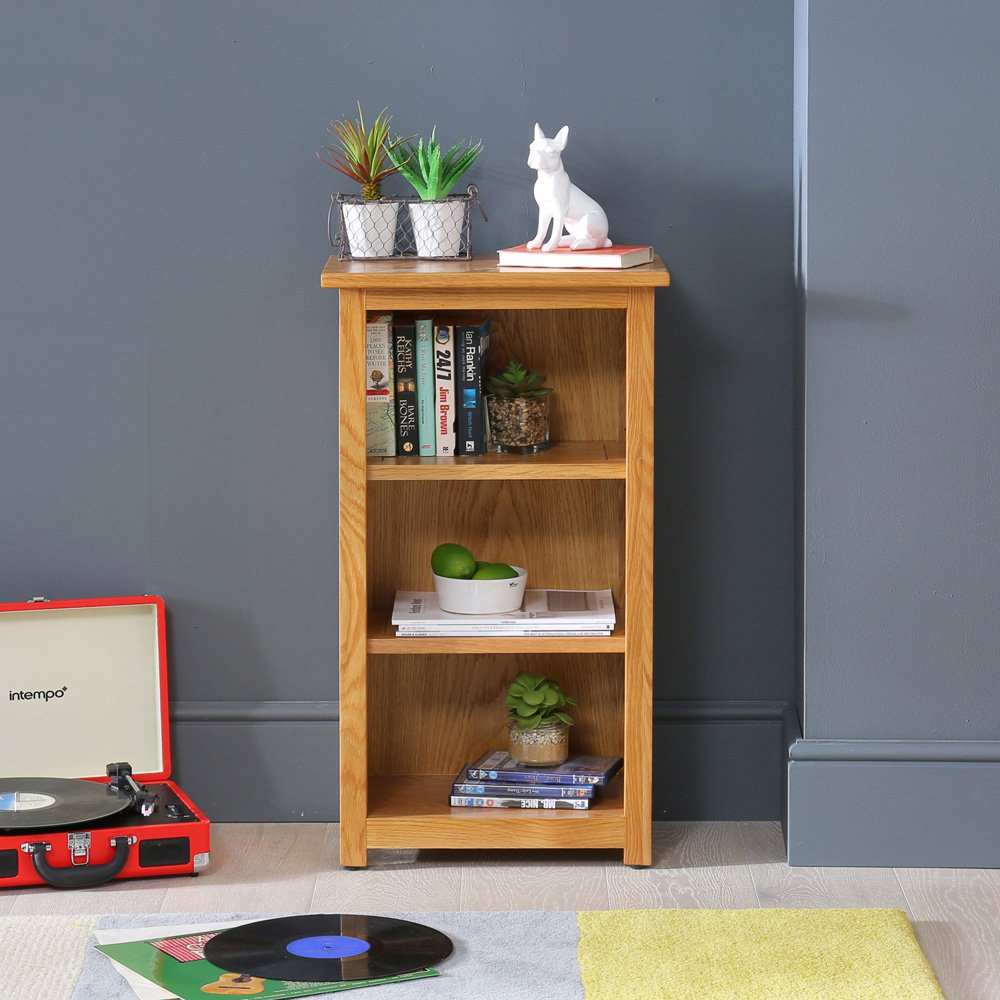 London Essentials Oak Mini Narrow Adjustable 3 Shelf Bookcase The Furniture Market