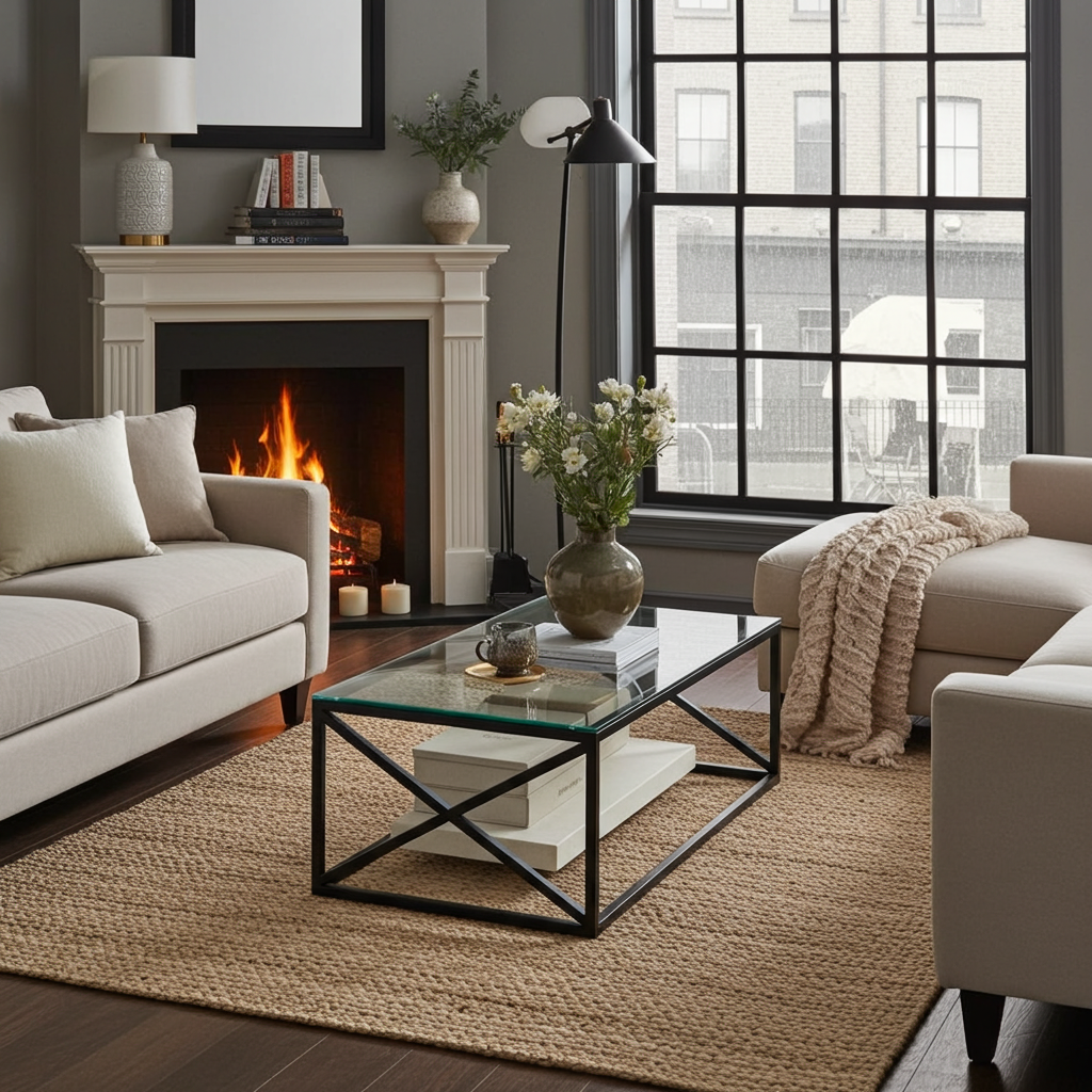Monza Glass Coffee Table with Black Cross Frame | The Furniture Market