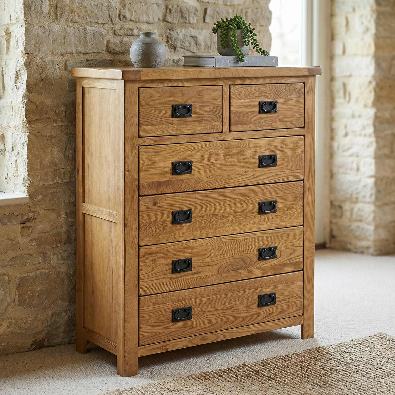 Rustic Oak 2 over 4 Drawer Large Tall Chest of Drawers | The Furniture  Market
