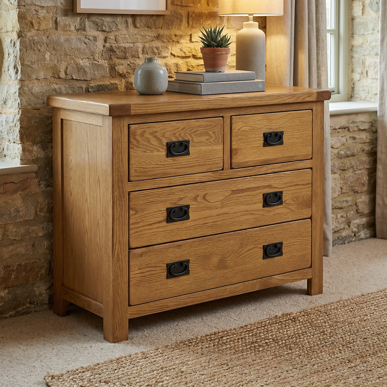 Rustic Oak 2 over 2 Drawer Chest of Drawers | The Furniture Market