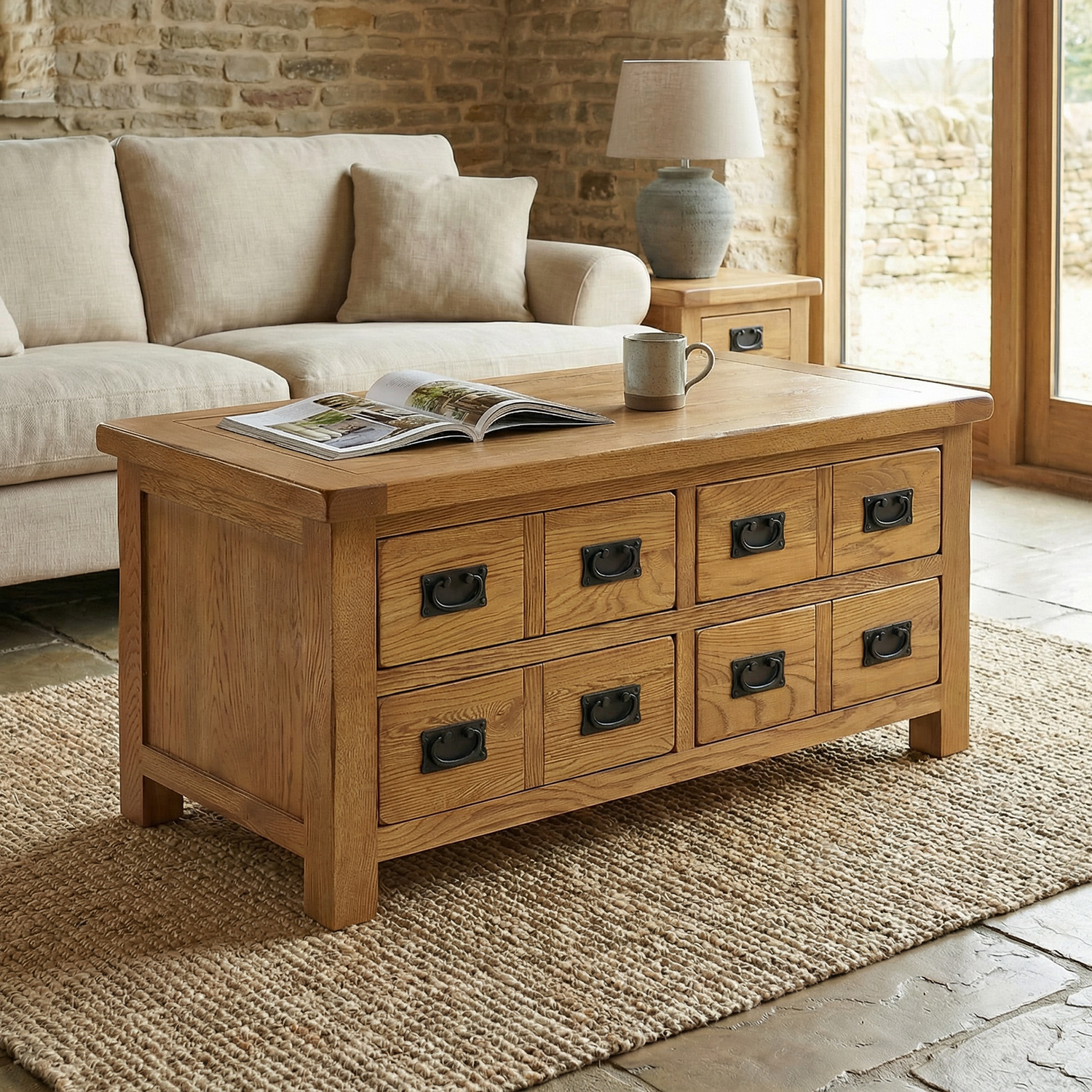 Rustic Oak 4 Drawer Storage Coffee Table | The Furniture Market