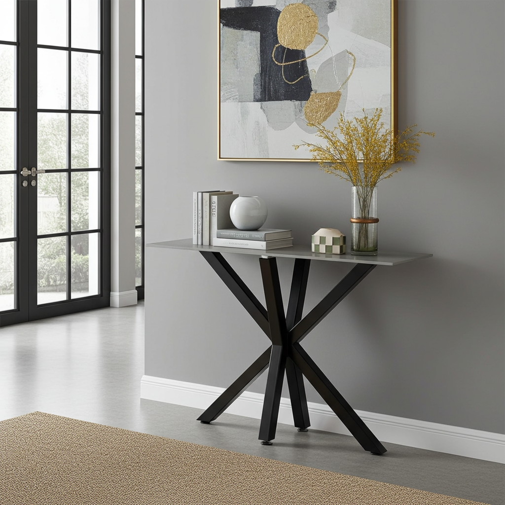 Star Grey Sintered Stone Console Hall Table with Black Legs | The