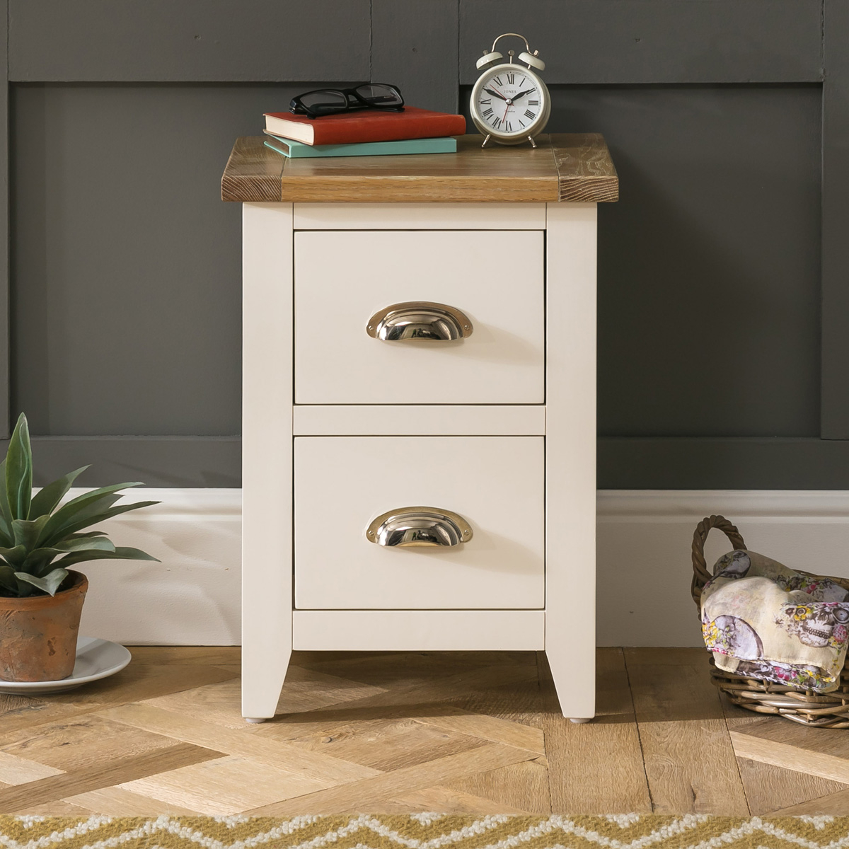 Cheshire Cream Painted Slim 2 Drawer Bedside Table