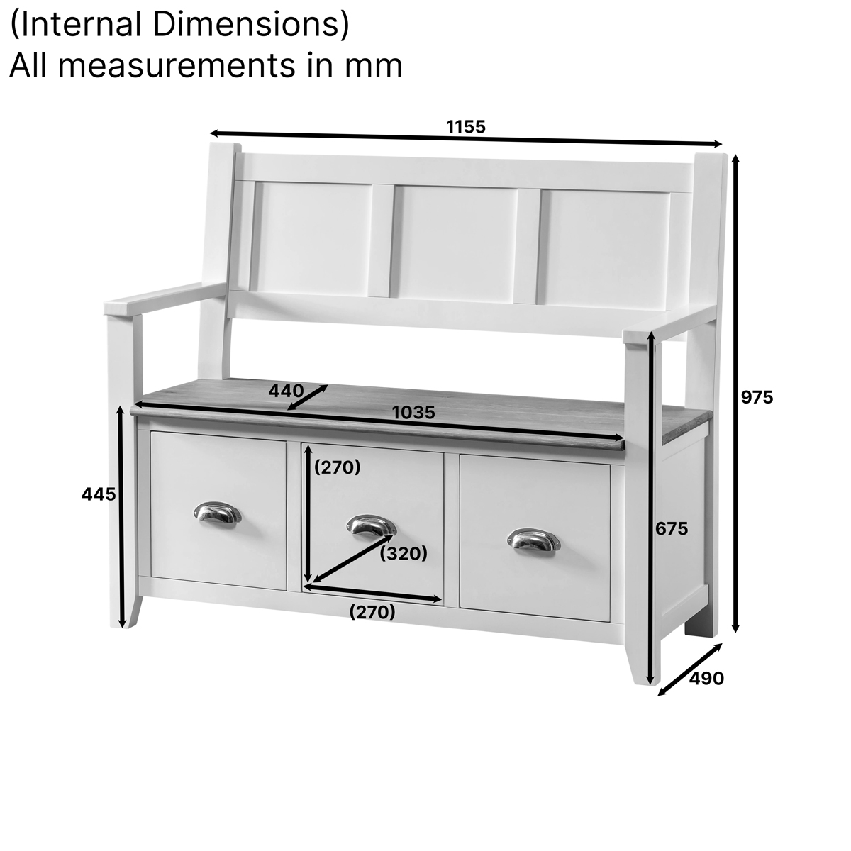 Cheshire White Painted Monks Hall Bench with 3 Drawers | The