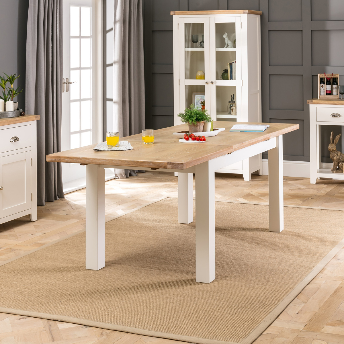 Cheshire Cream Painted Extending Dining Table with Oak Top - 6 Seater | The Furniture Market