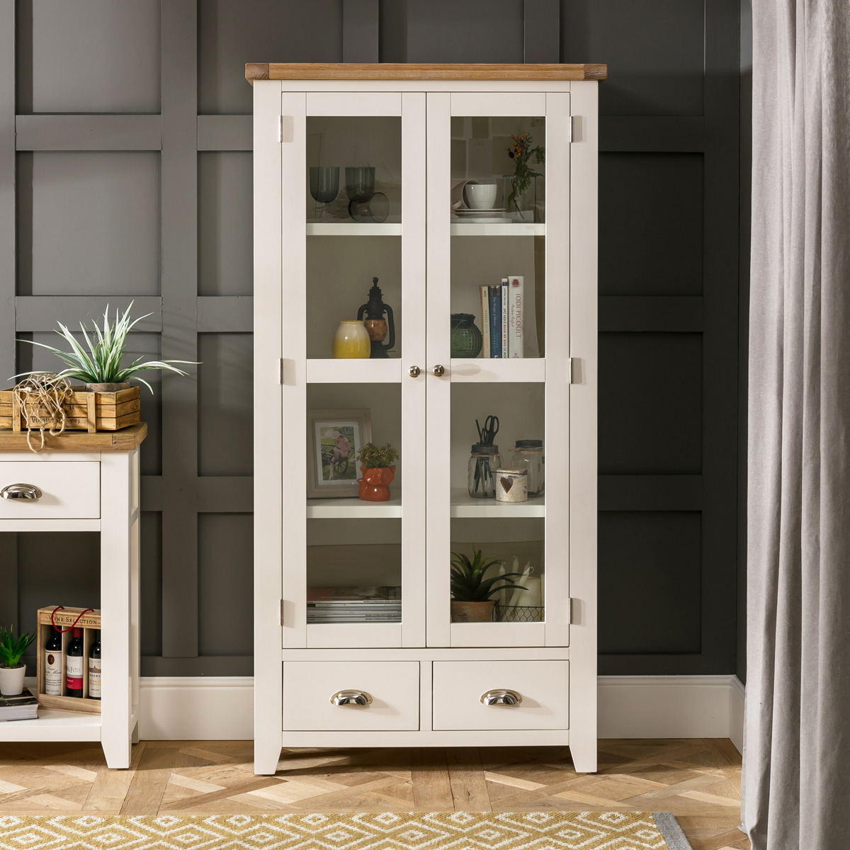 Cheshire Cream Painted Glazed 2 Door 2 Drawer Tall Display Cabinet The Furniture Market