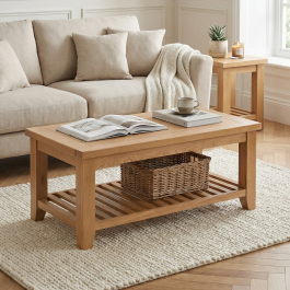 Cheshire Oak Coffee Table with Slatted Shelf | The Furniture Market