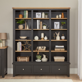 Cheshire Black Painted Oak Grand Library Bookcase with 3 Drawers The Furniture Market
