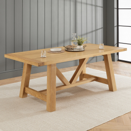 Marbury Classic Oak 2m Trestle Dining Table – Seats 6 to 8 | The