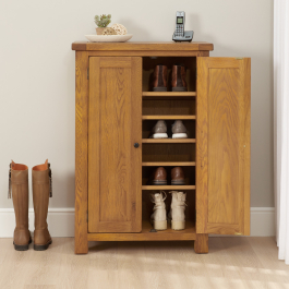 Rustic Oak Large Shoe Storage Cupboard | The Furniture Market