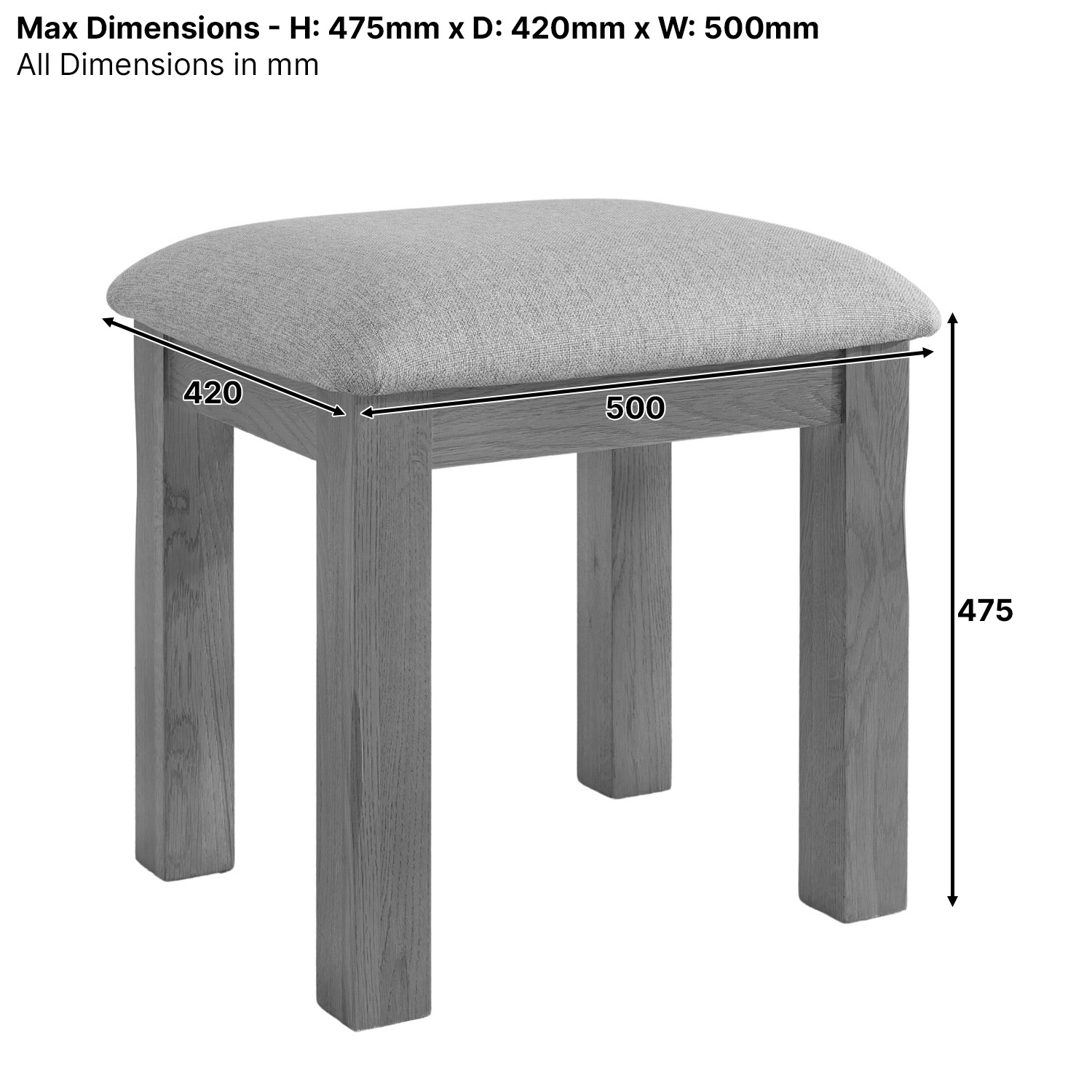 Rustic Oak Dressing Table Stool | The Furniture Market